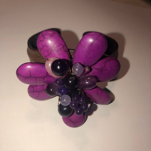 AMETHYST Bead & Sugilite Bendable Leather / Wire Cuff OS - Picture 6 of 7